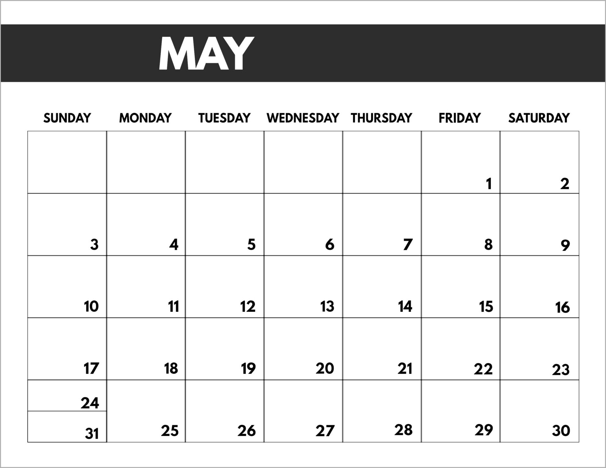 Free Blank Fre Calendar Templates For May 2020