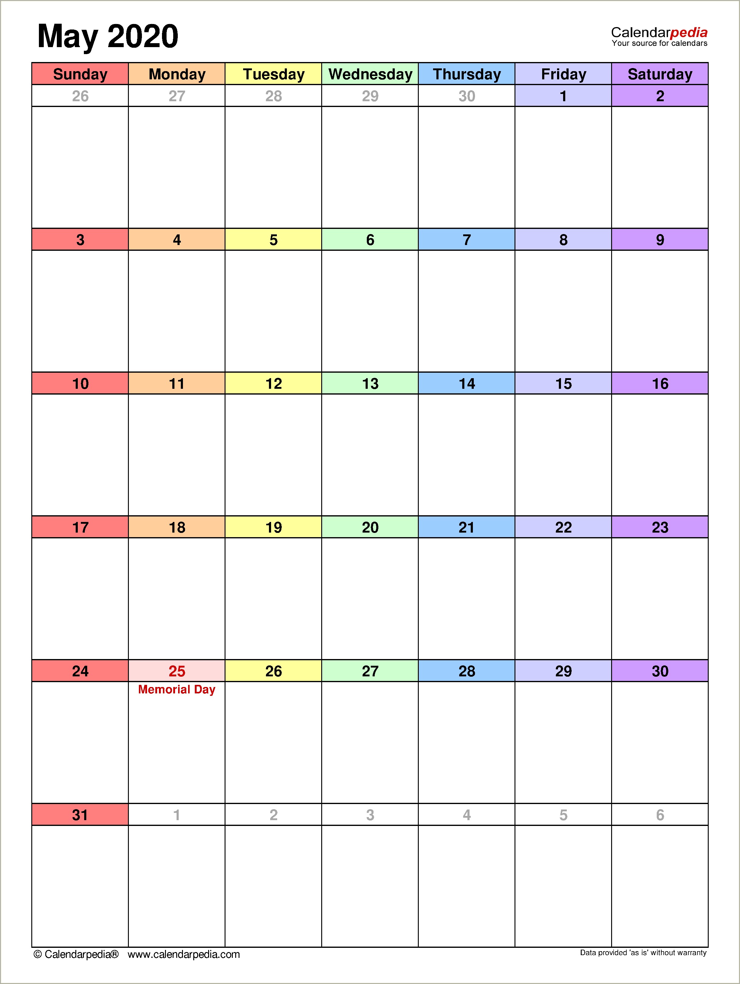 Free Blank Free Calendar Templates For May 2020