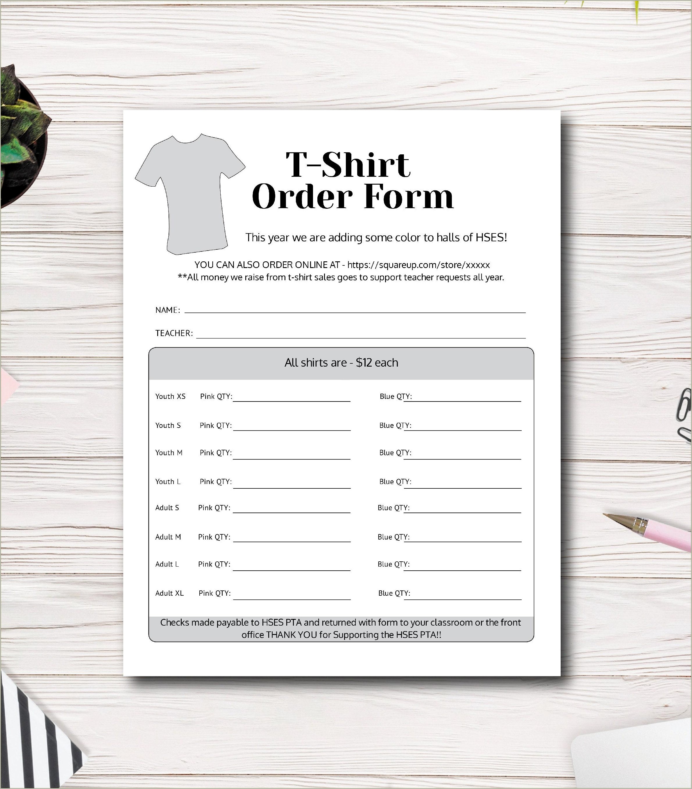 Free Blank Fundraiser T Shirt Order Form Template