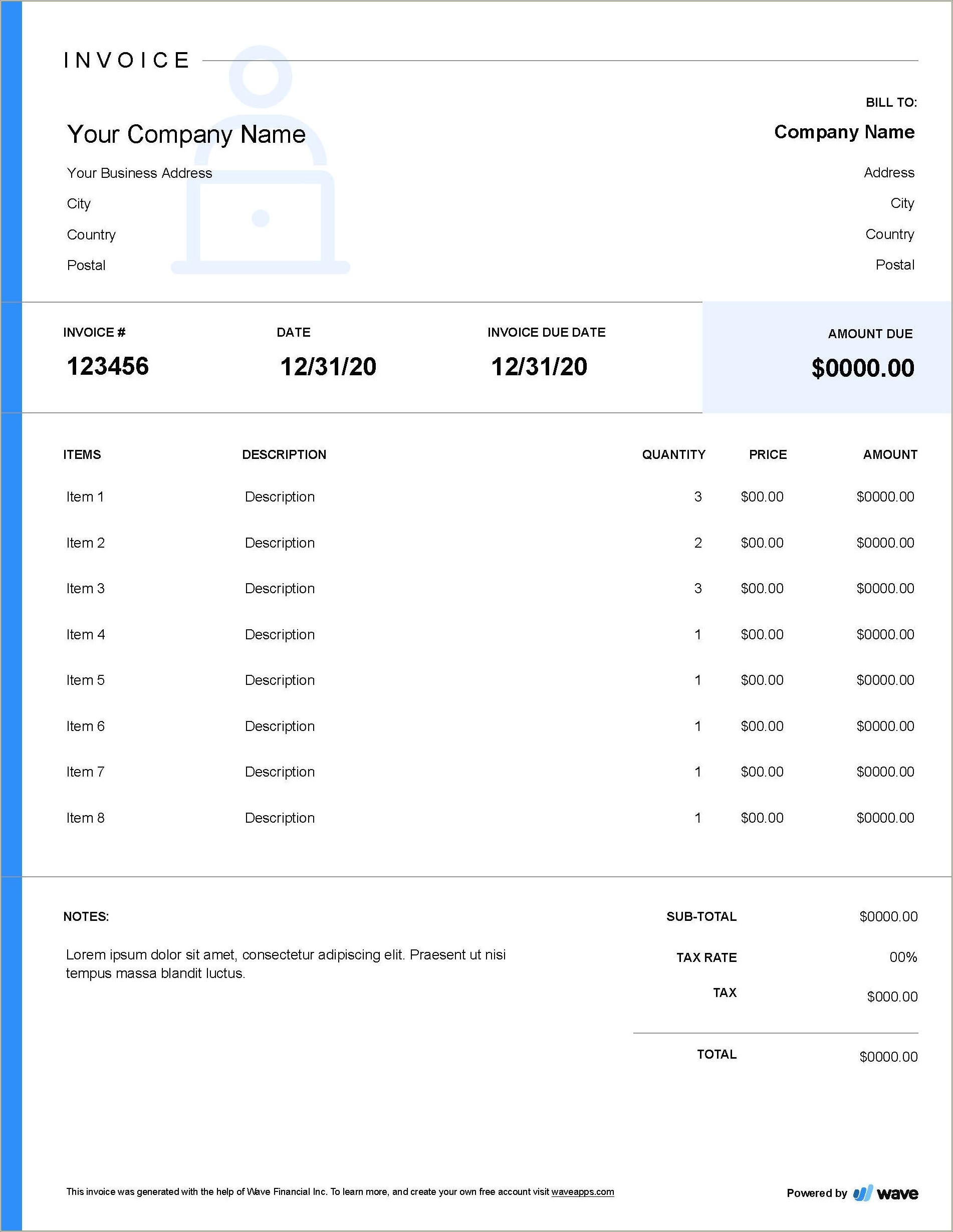 Free Blank Invoice Template For Google Docs