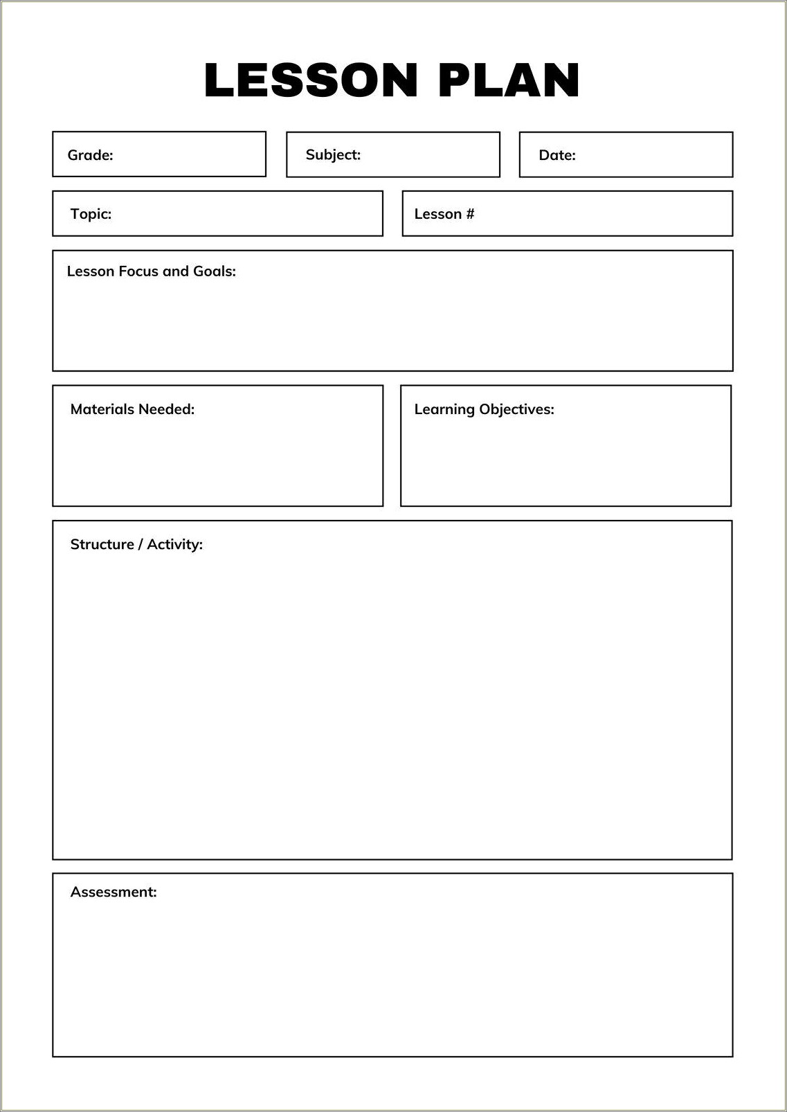 Free Blank Lesson Plan Templates For Toddlers