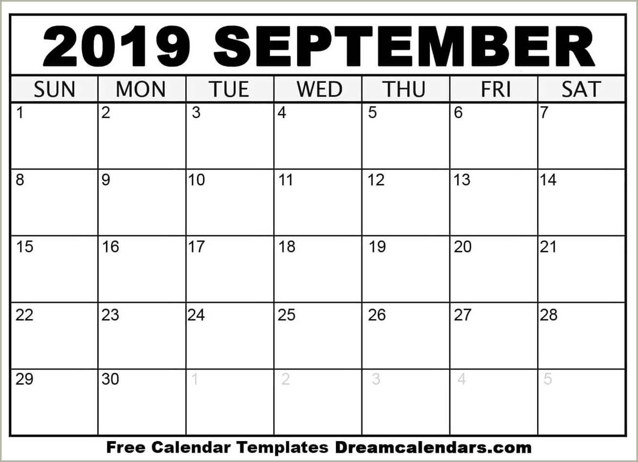 Free Blank Printable Calendar Template October 2019