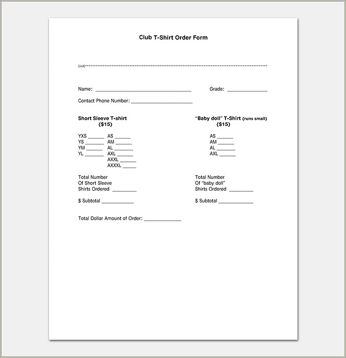 Free Blank T Shirt Order Form Template Word