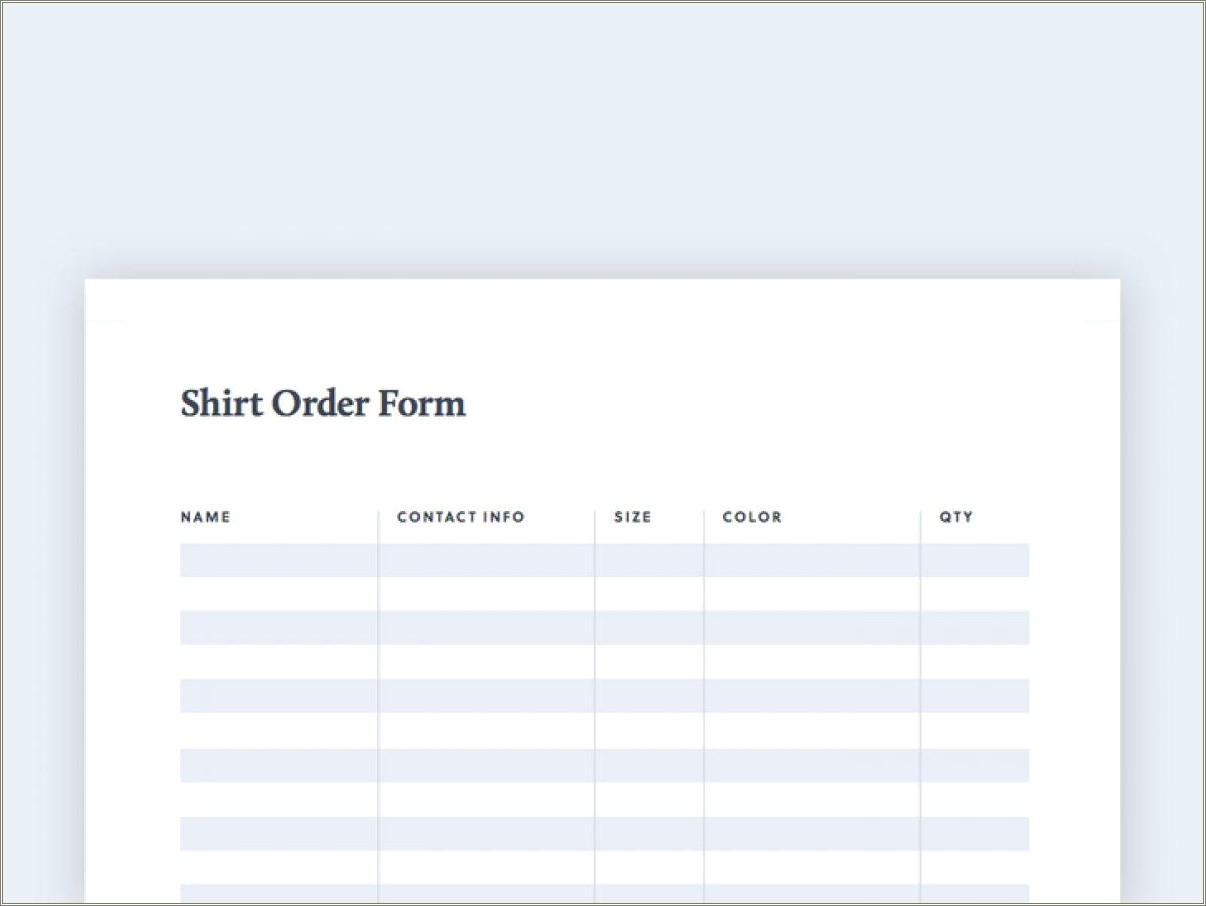 Free Blank T Shirt Order Form Template