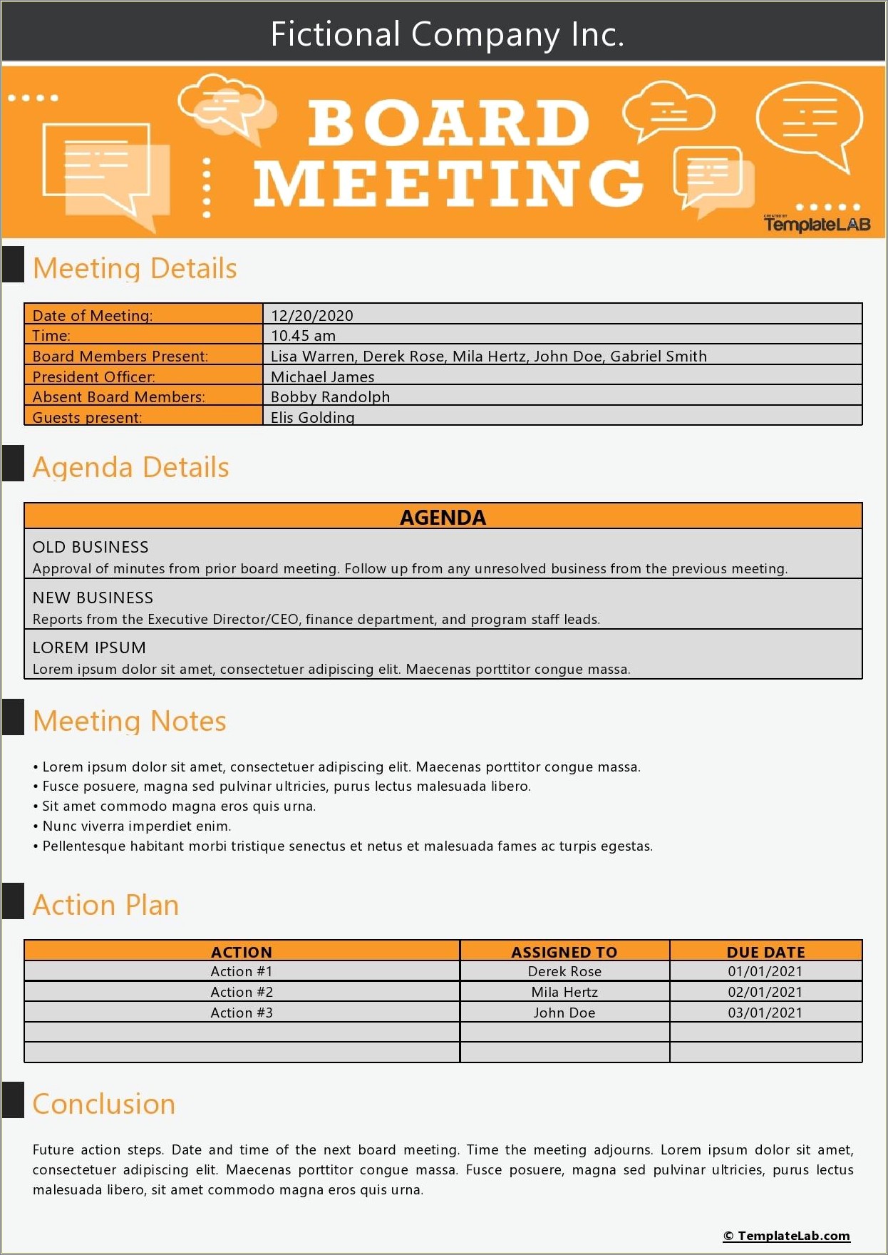 Free Board Of Directors Meeting Minutes Template