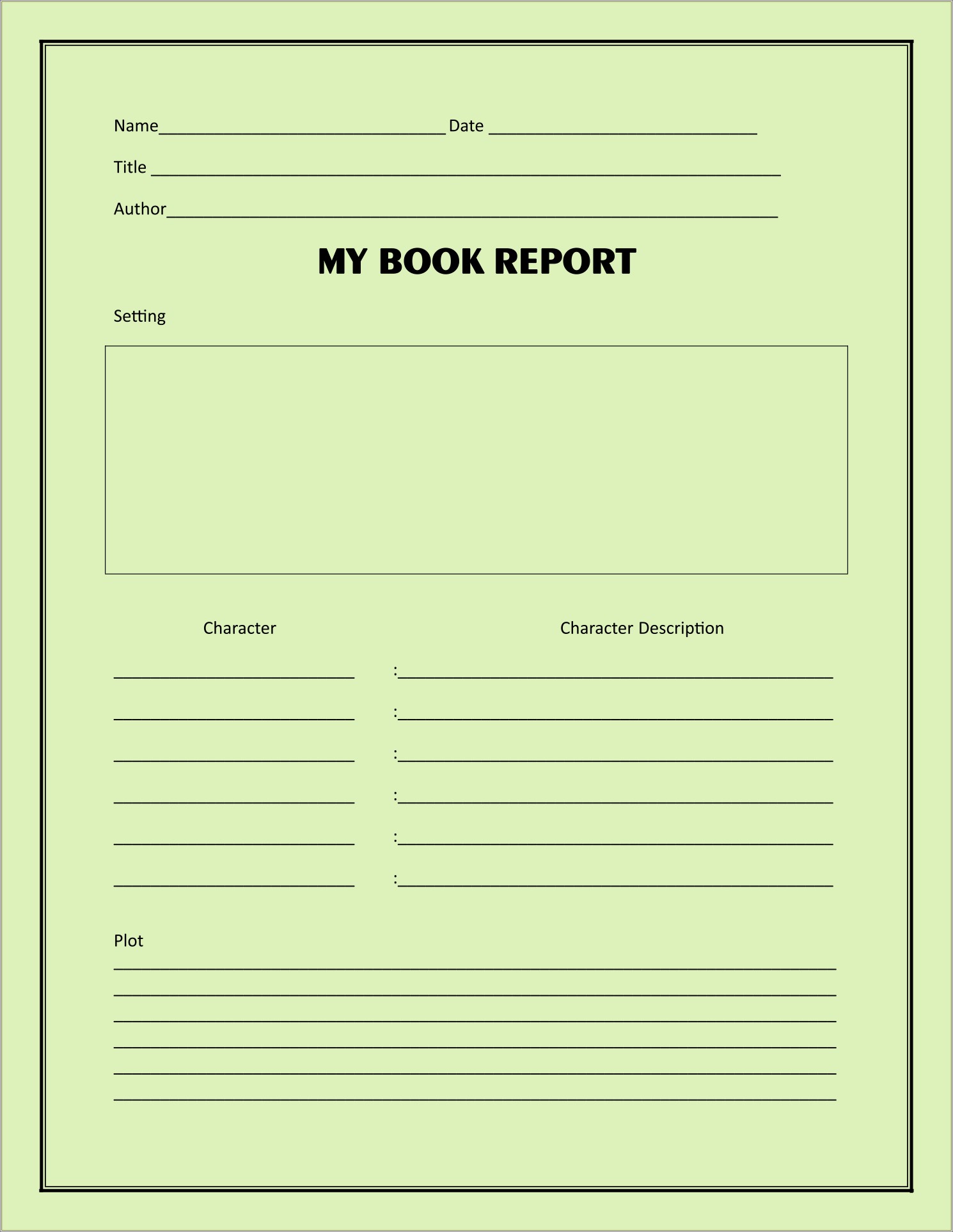 Free Book Report Template For Elementary Students