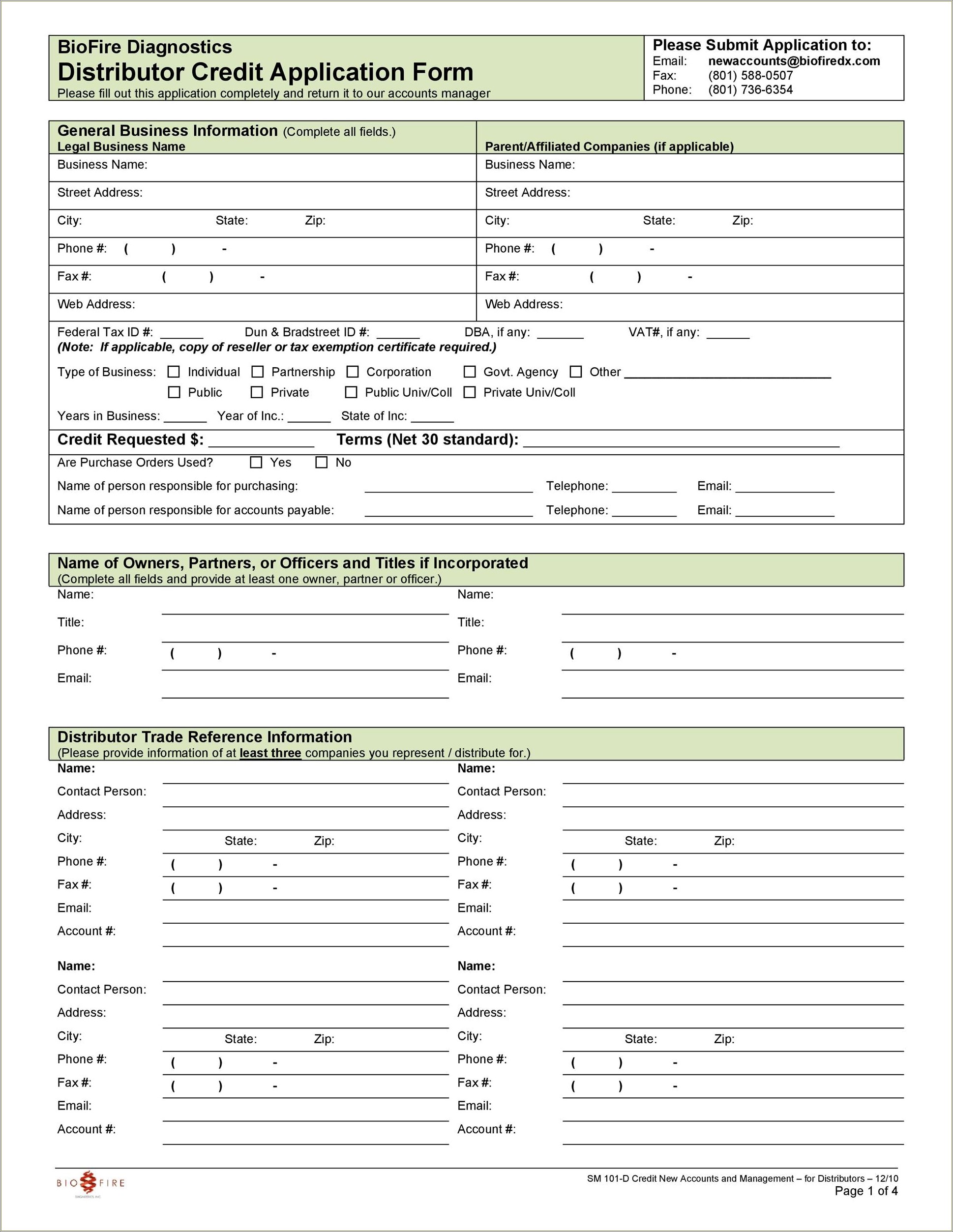 Free Business Credit Application Template Word South Africa