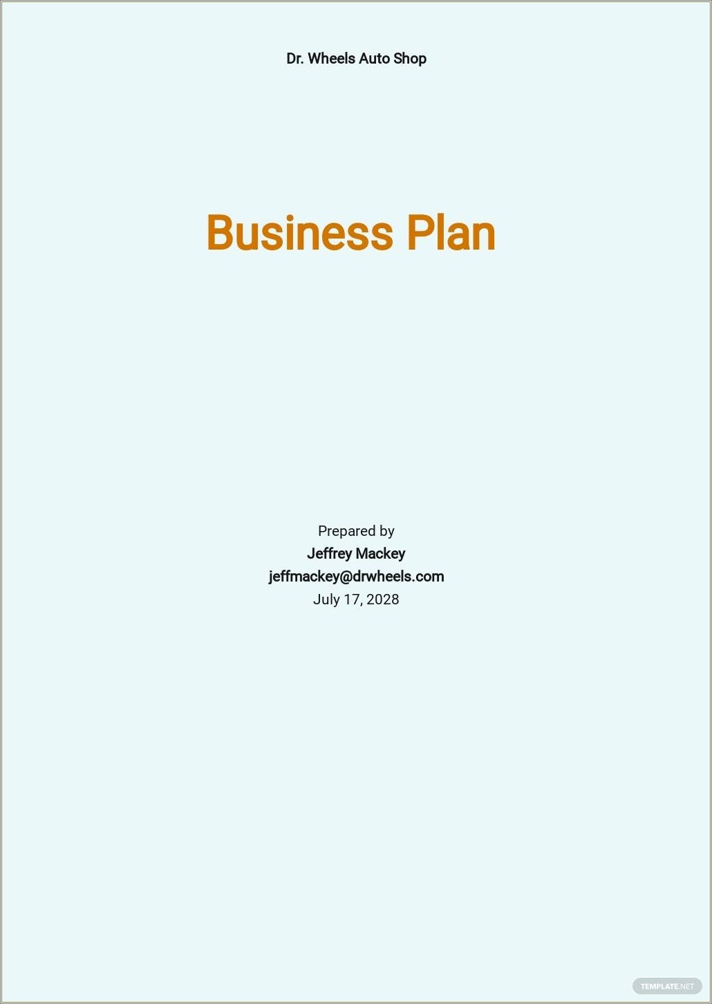 Free Business Plan Template For Auto Repair Shop
