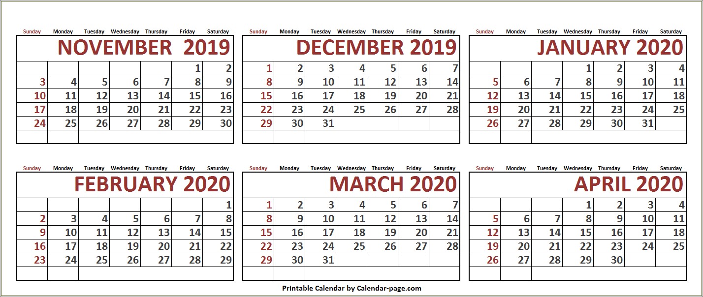 Free Calendar Template For November 2019 And December