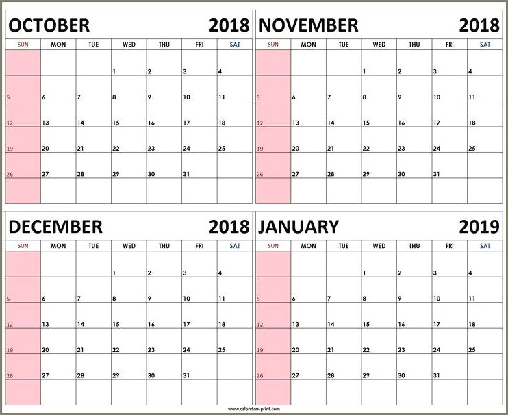 Free Calendar Template November And December 2018