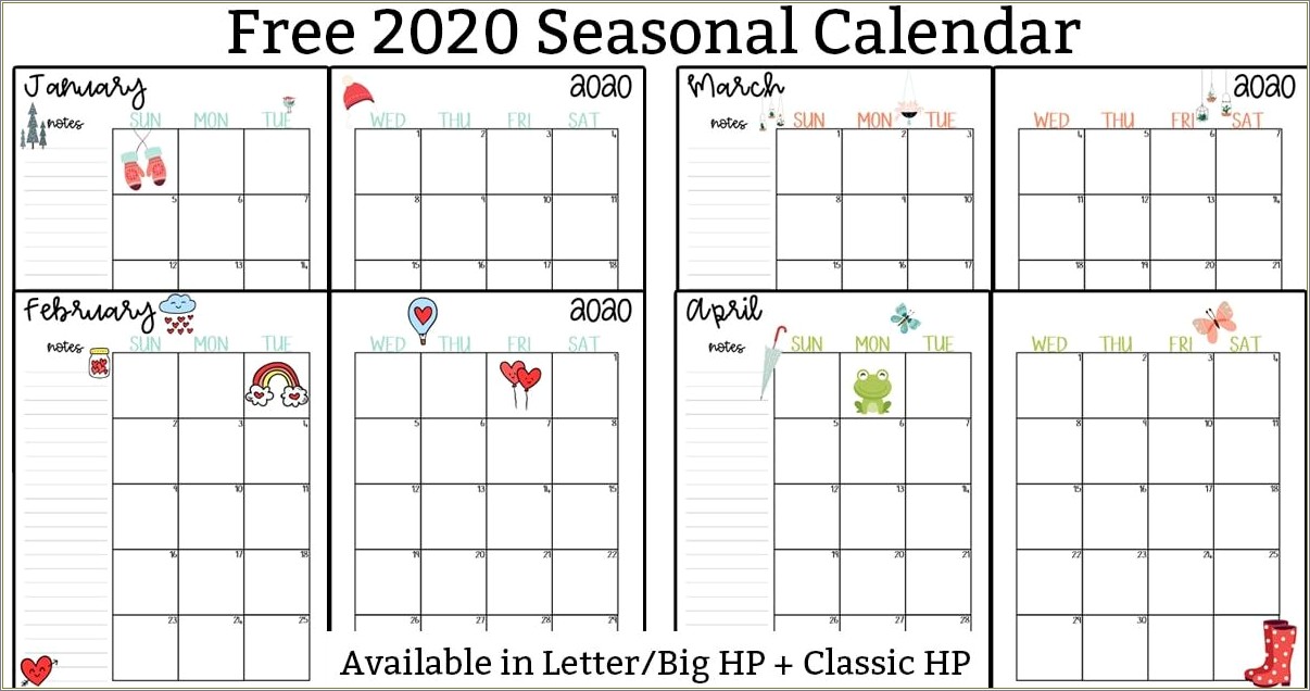 Free Calendar Template With Notes Section 2019
