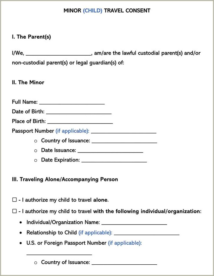 Free Child Domestic Travel Consent Form Template