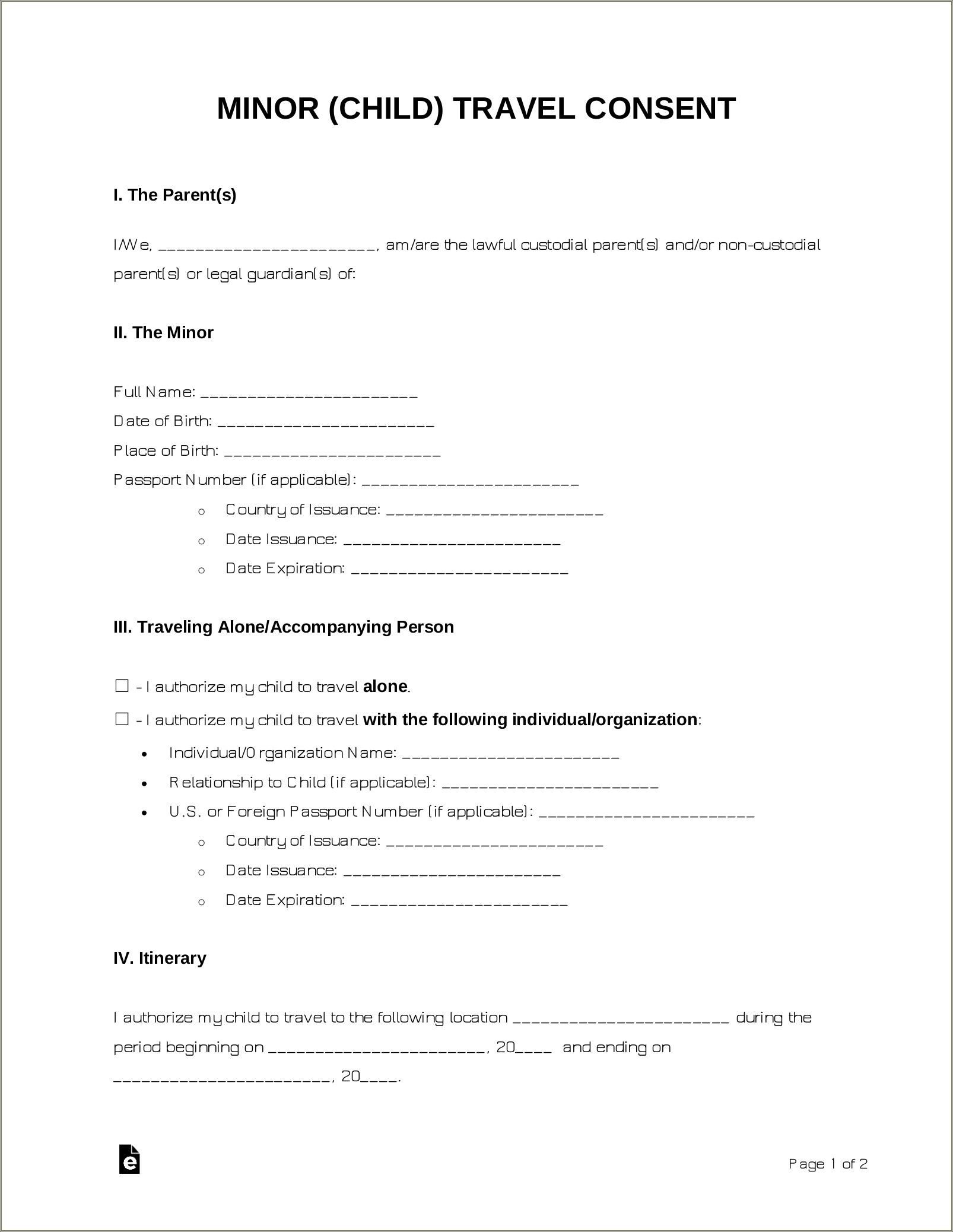 Free Child Travel Consent Form Legal Templates
