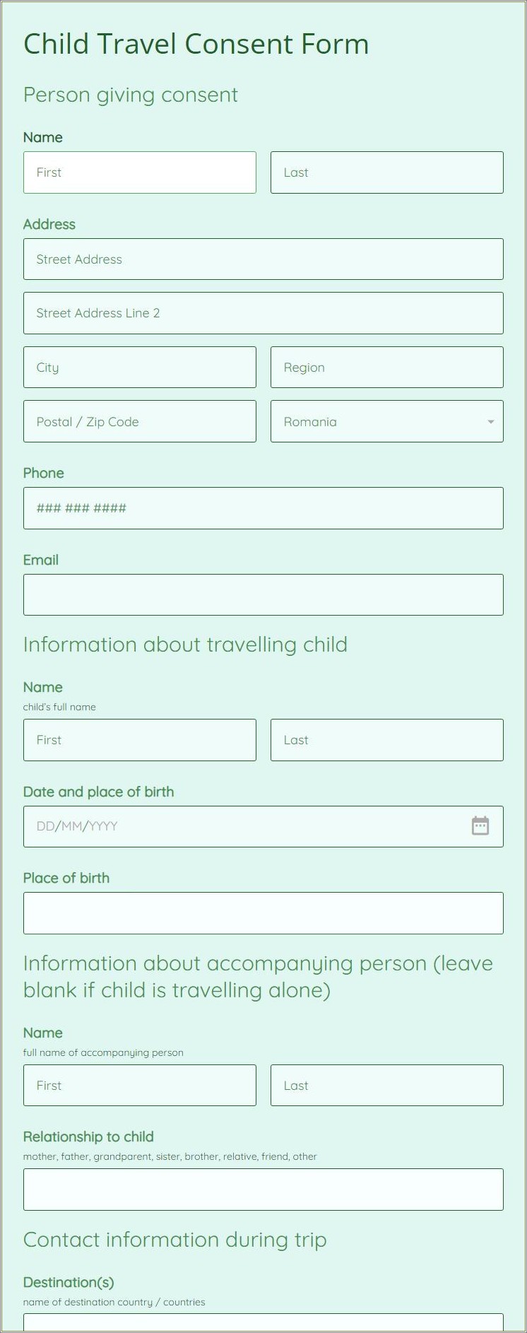 Free Child Travel Consent Form Template Word