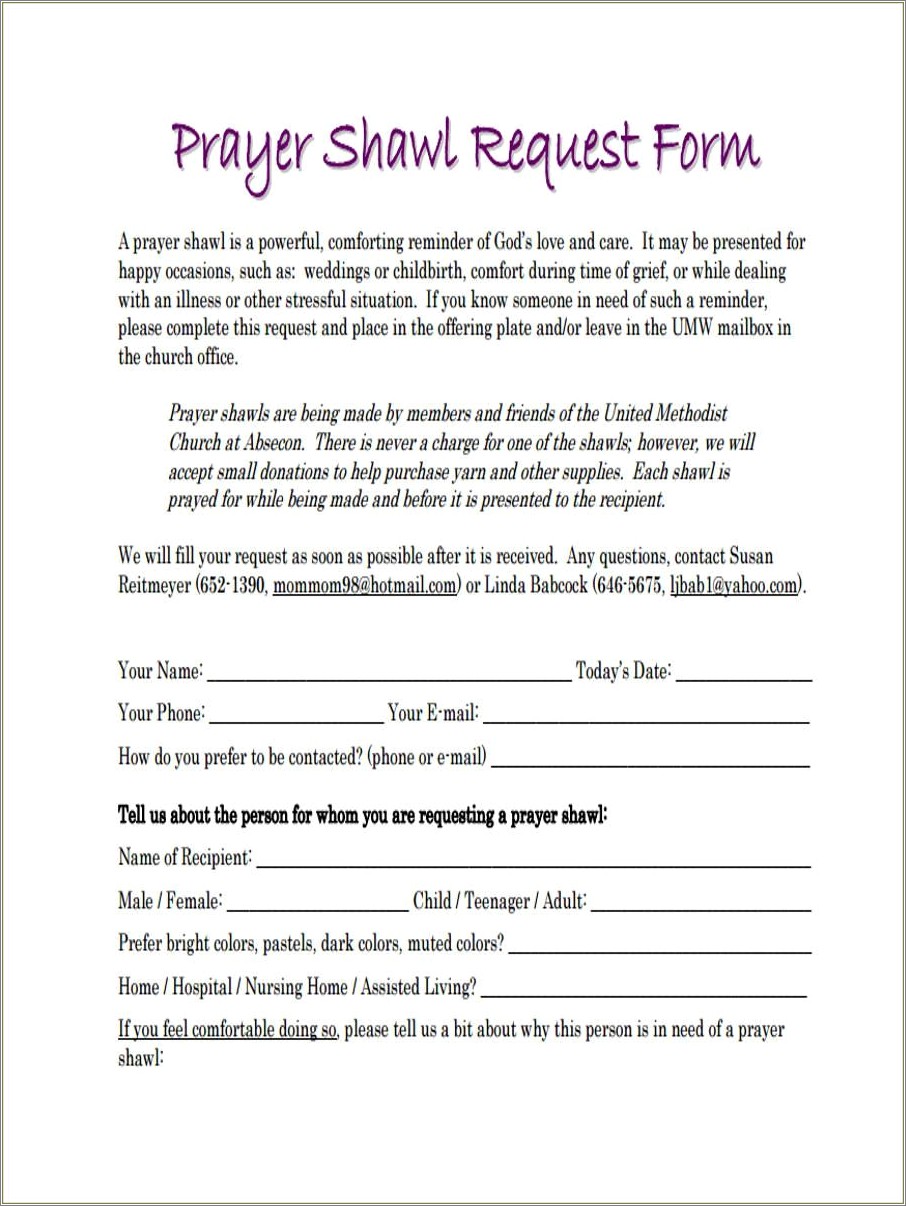 Free Church Prayer Request Card Template Doc