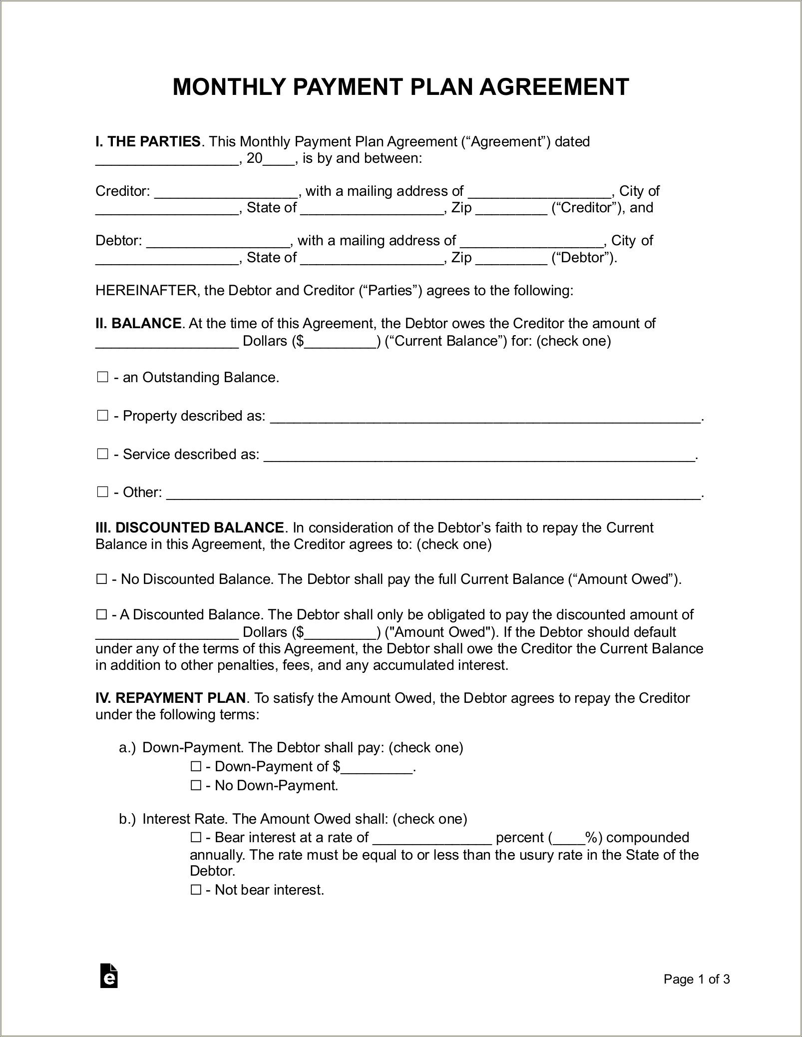 Free Client And Consumer Monthly Payment Contract Template