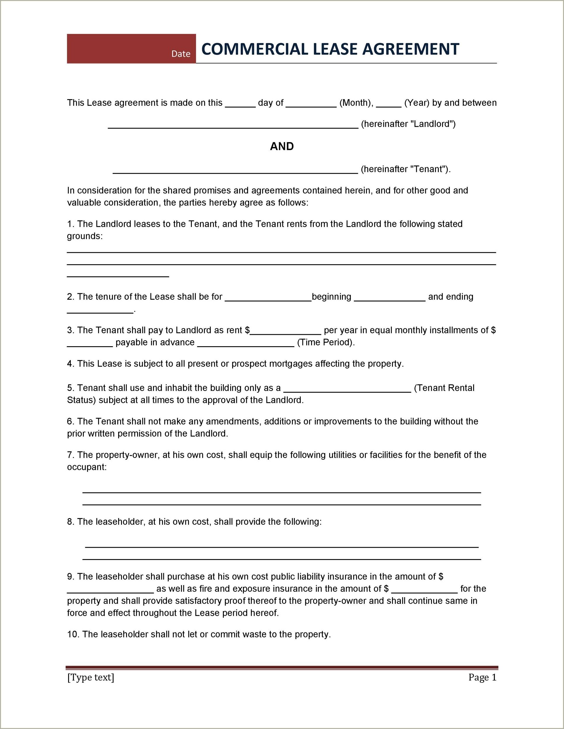 Free Commercial Real Estate Lease Agreement Template