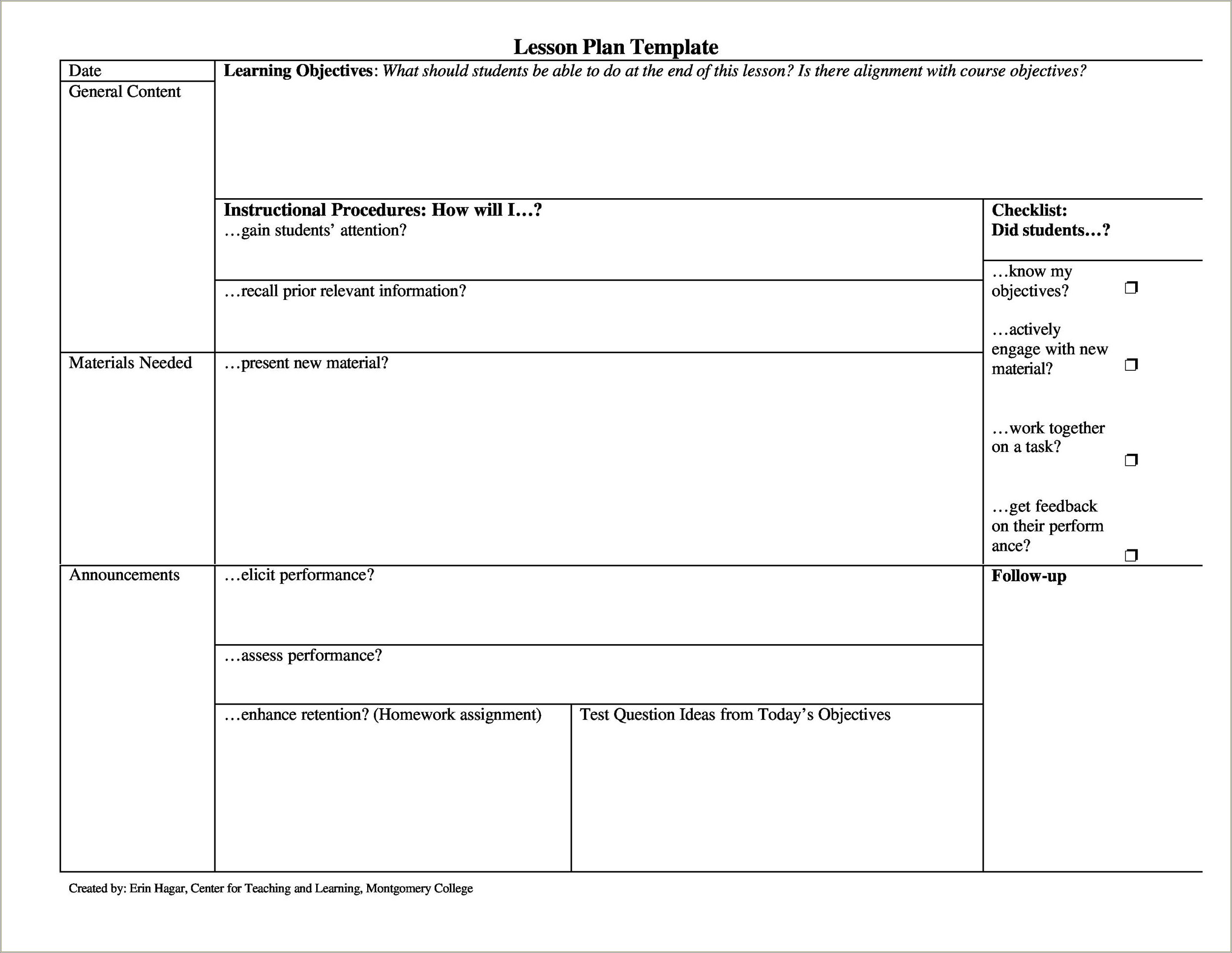 Free Common Core Weekly Lesson Plan Template