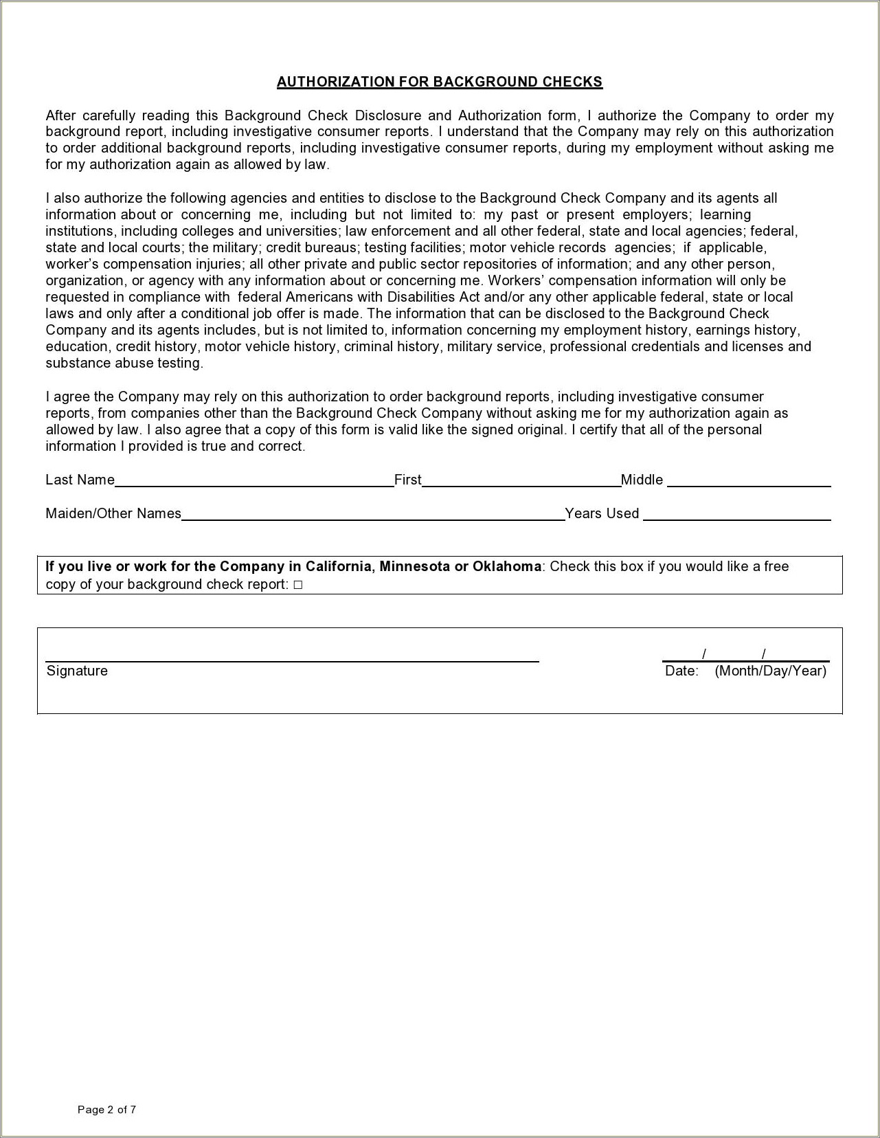 Free Consent Form For Background Check Template