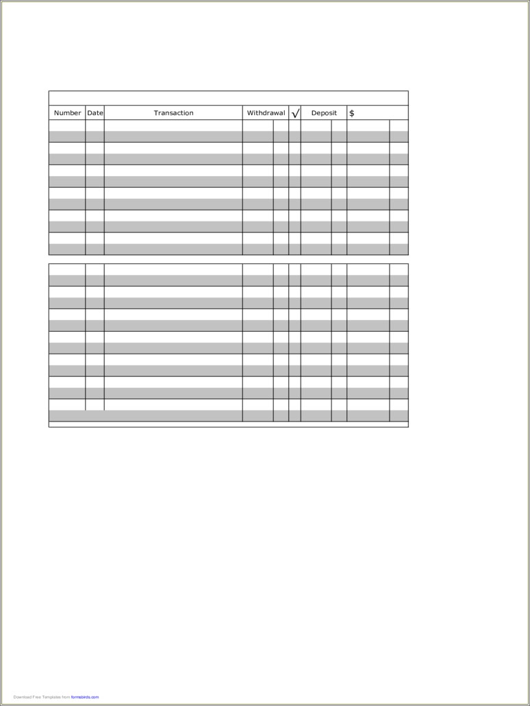 Free Copy Of A Checkbook Register Template