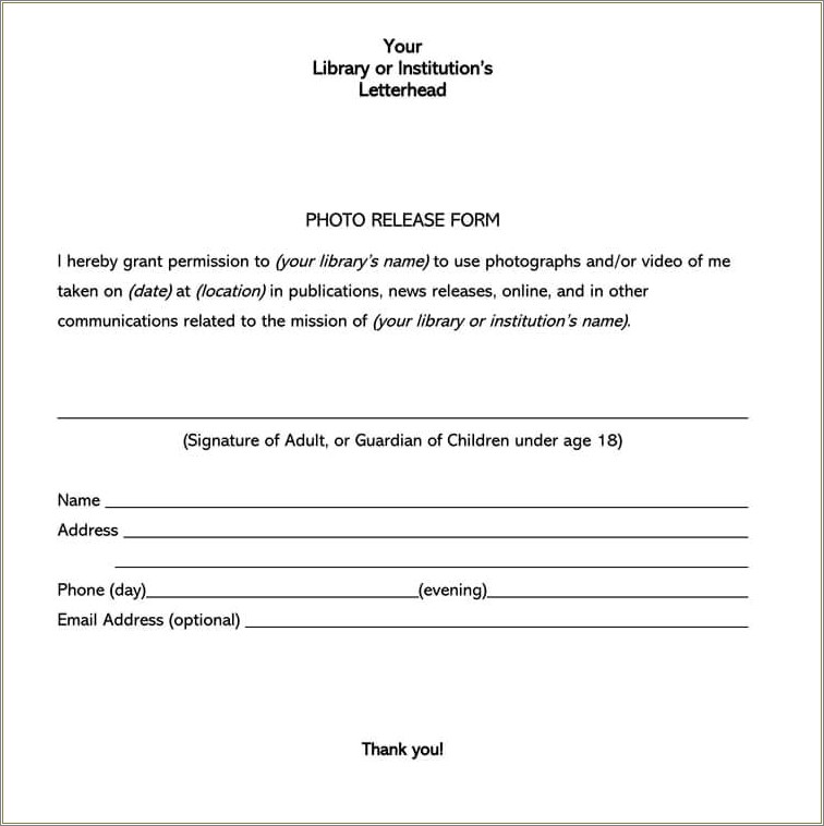 Free Copyright Release Form For Photographers Template