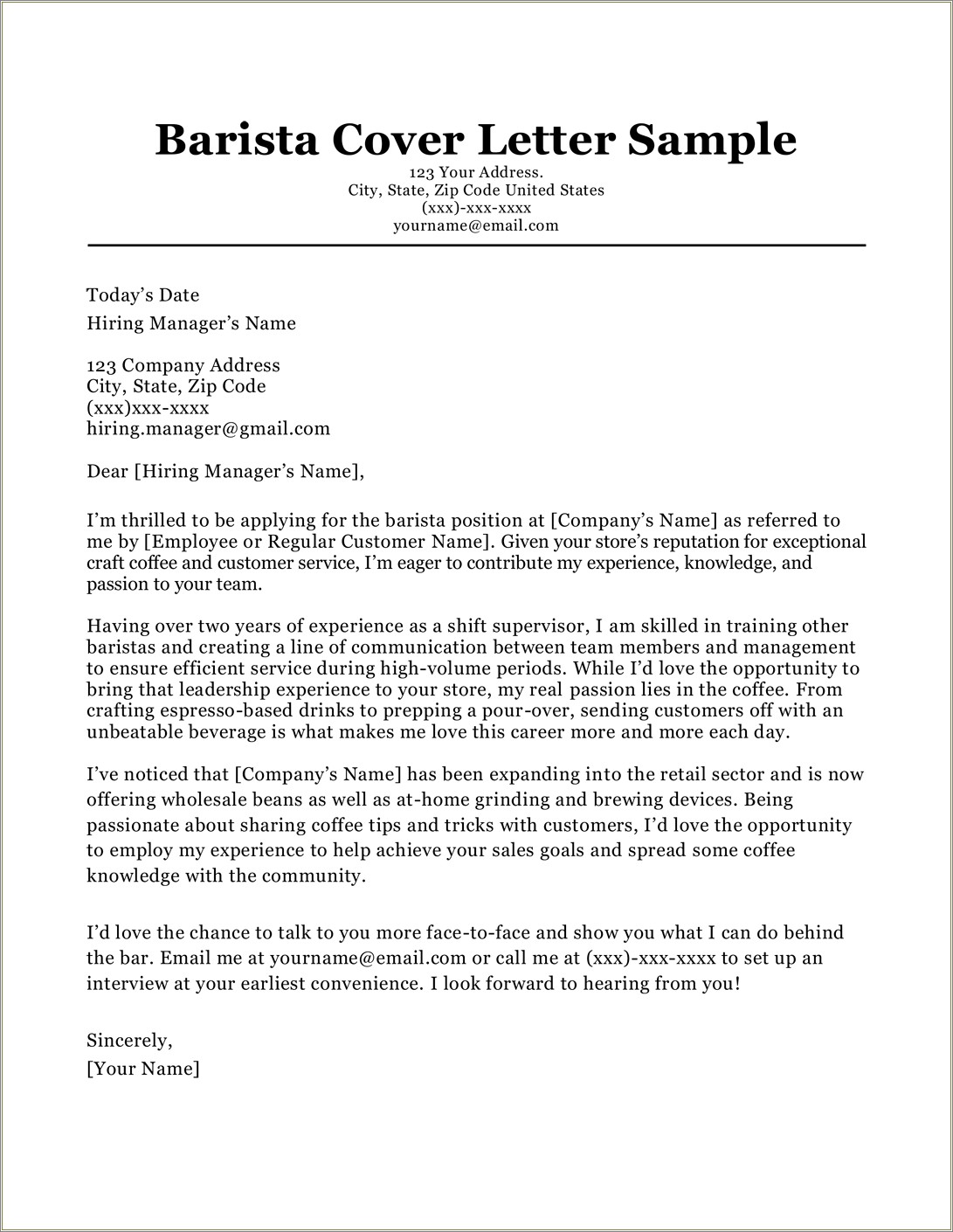 Free Cover Letter Template Entry Level Manager Trainee