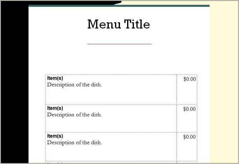 Free Dinner Menu Templates For Microsoft Word