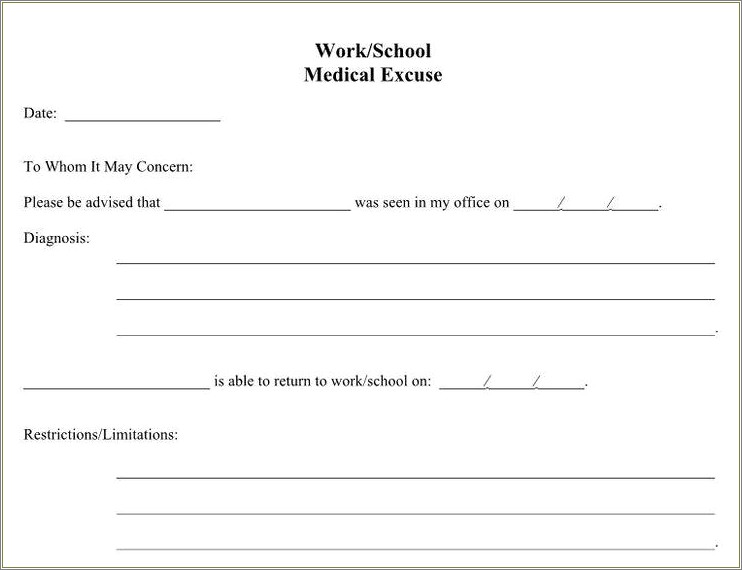 Free Doctors Note For Missing Work Template