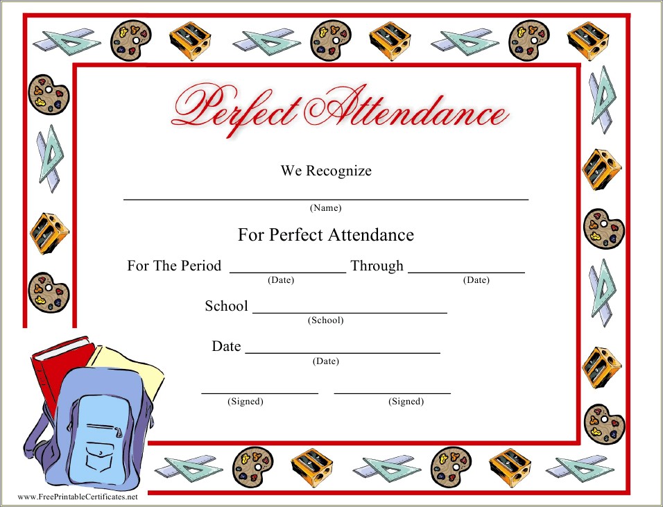 Free Download And Print Perfect Attendance Certificates Templates