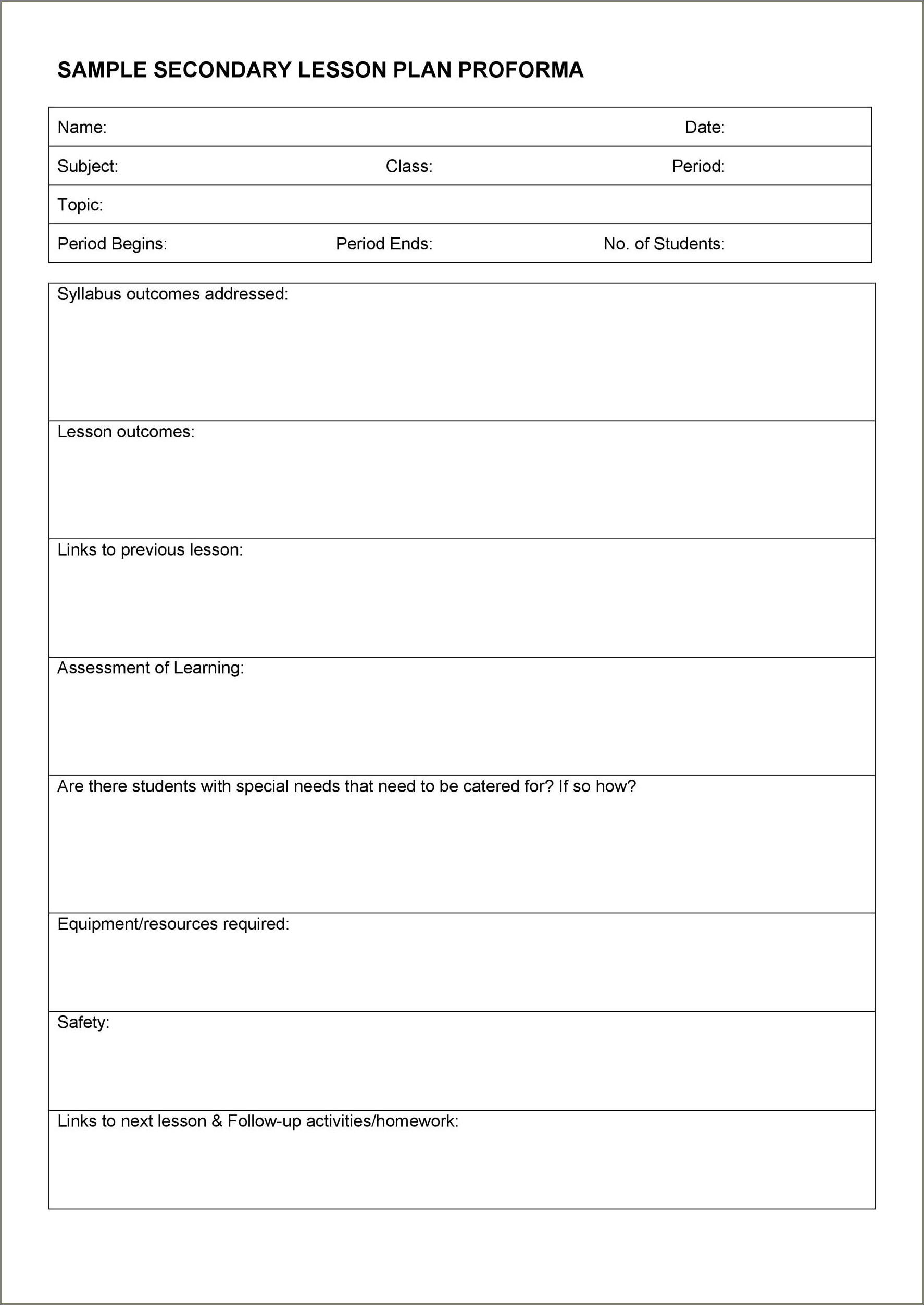 Free Downloadable High School Lesson Plan Templates