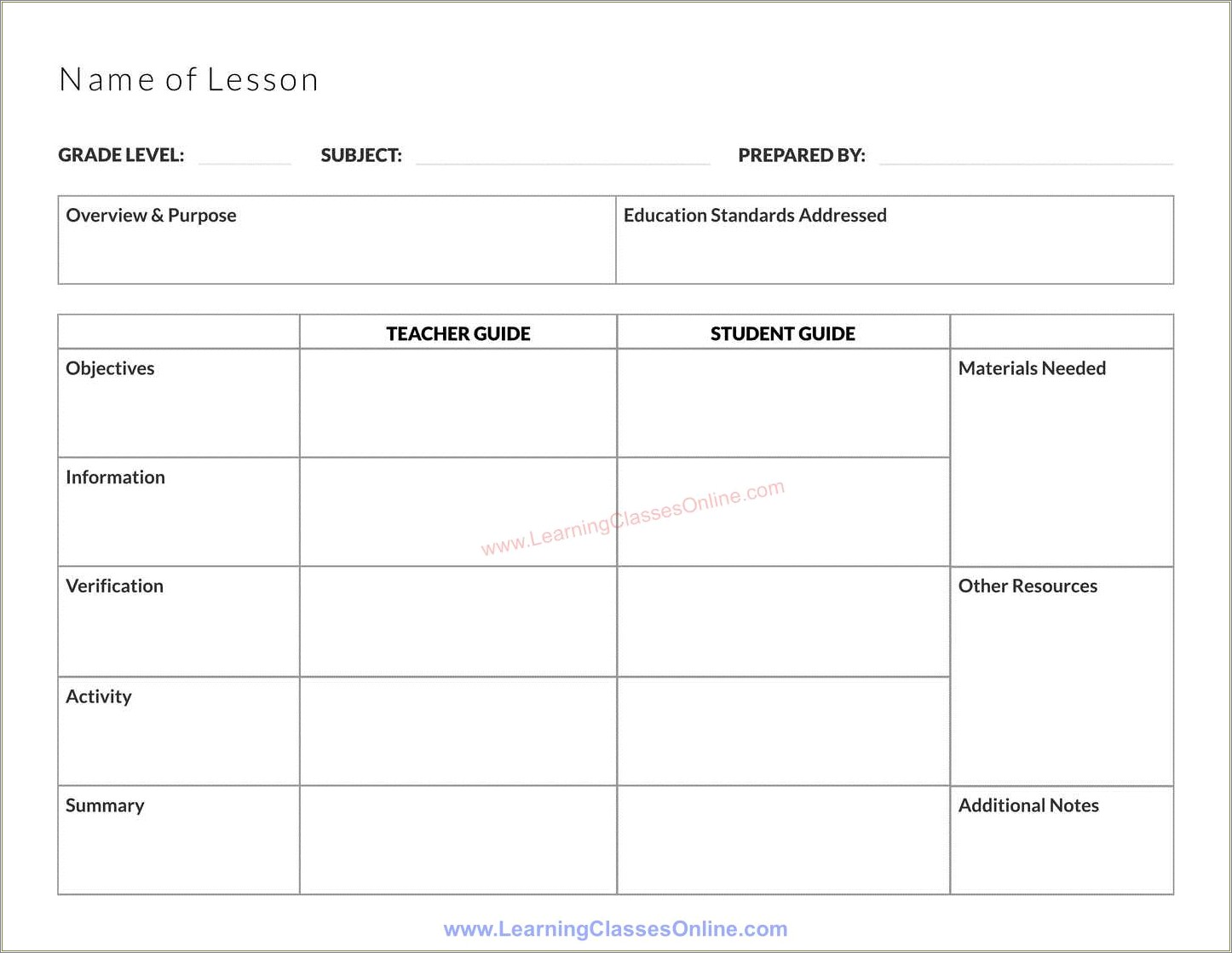 Free Downloadable Template For School Lesson Plans