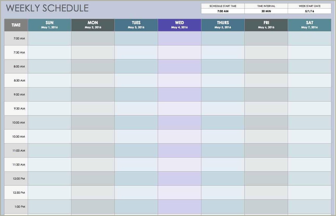 Free Downloadable Weekly Schedule Template 15 Minute Increments