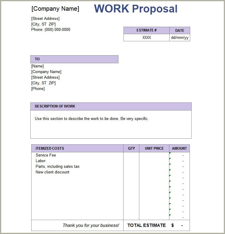 Free Downloadable Work For Hire Proposal Template Word