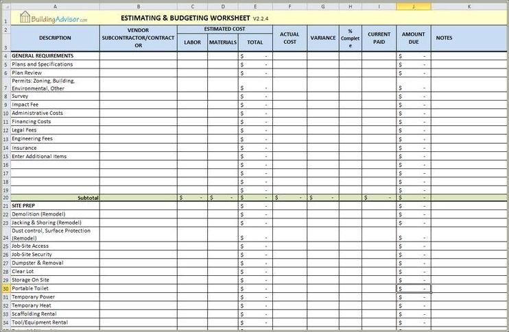 Free Easy House Project With Badget Excel Template