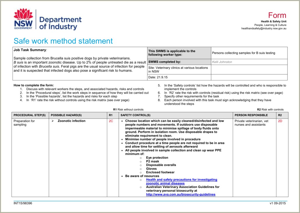 Free Electrical Safe Work Method Statement Template
