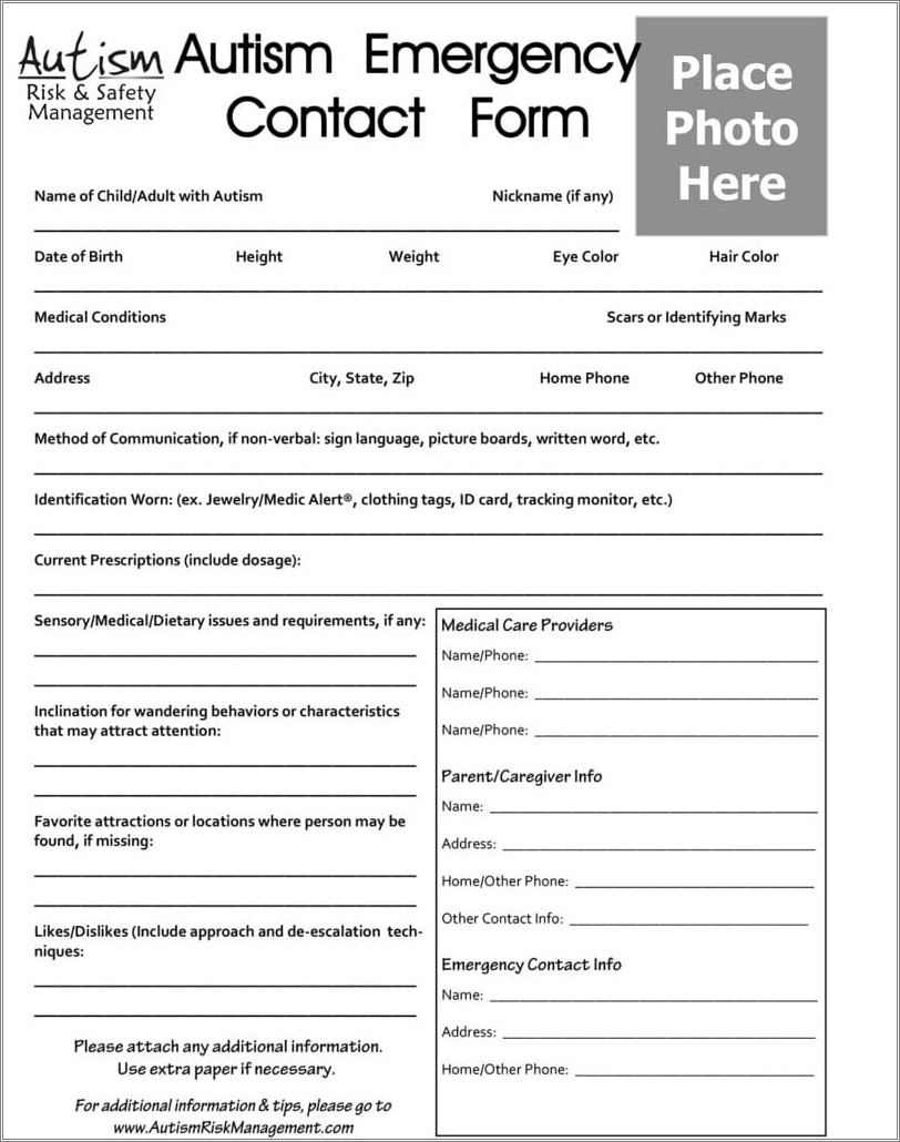 Free Emergency Contact Form Template For Child