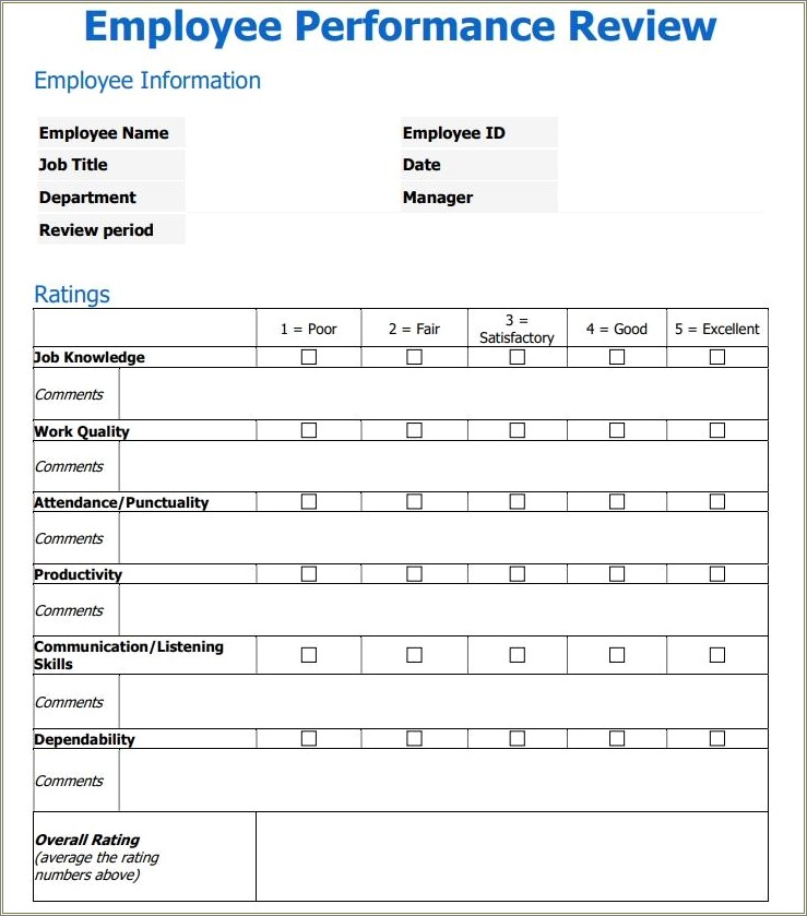 Free Employee Evaluation Form Template Word Simple