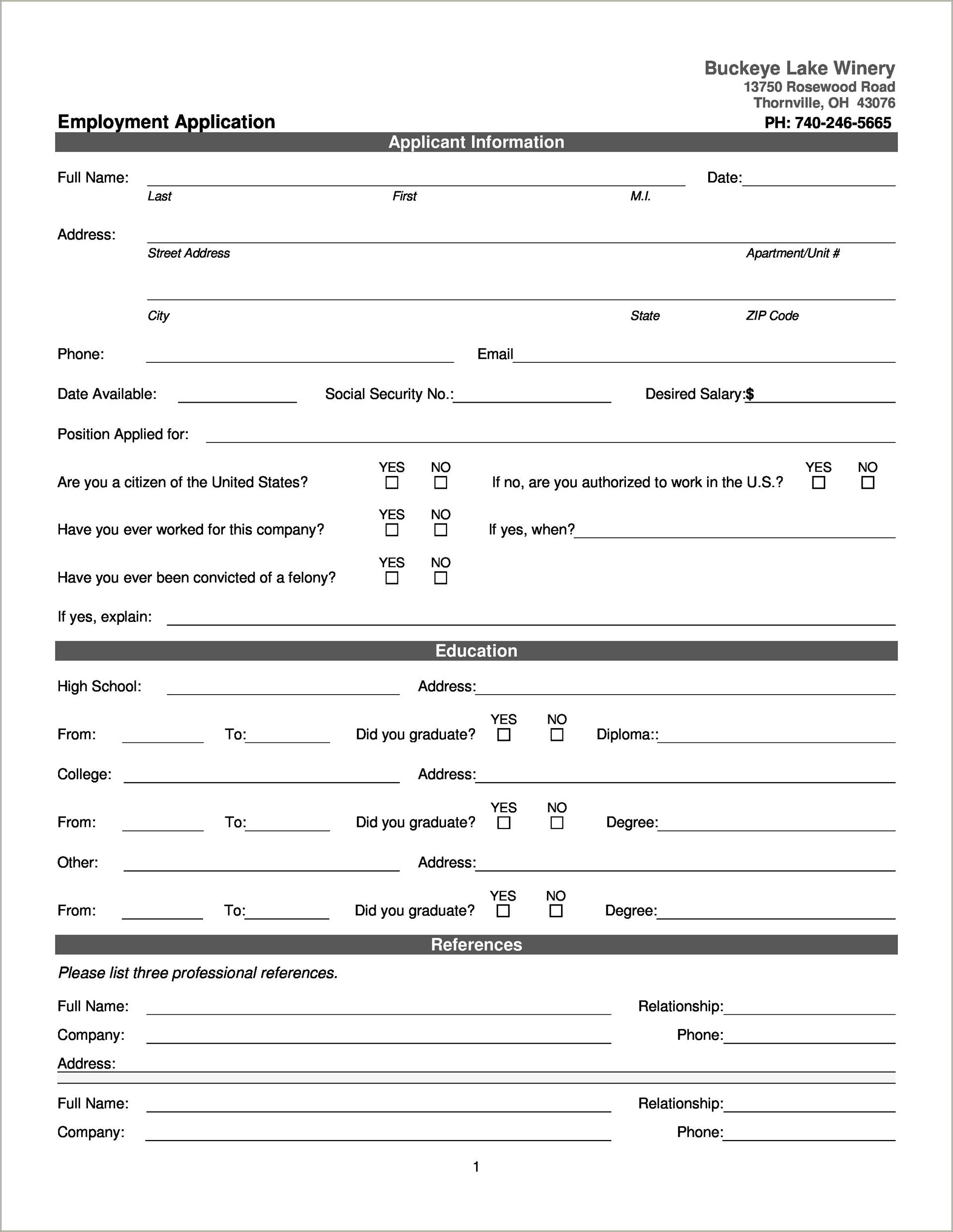Free Employment Application Template For Coffee Sho