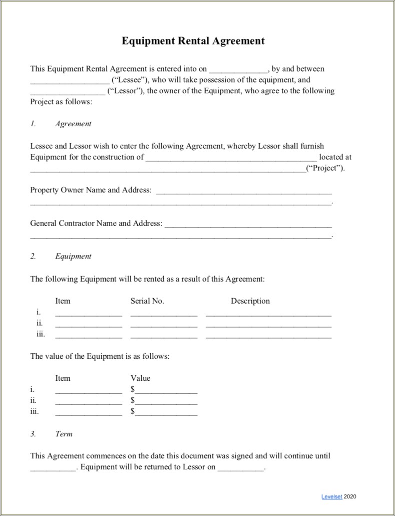 Free Equipment Lease To Own Agreement Template