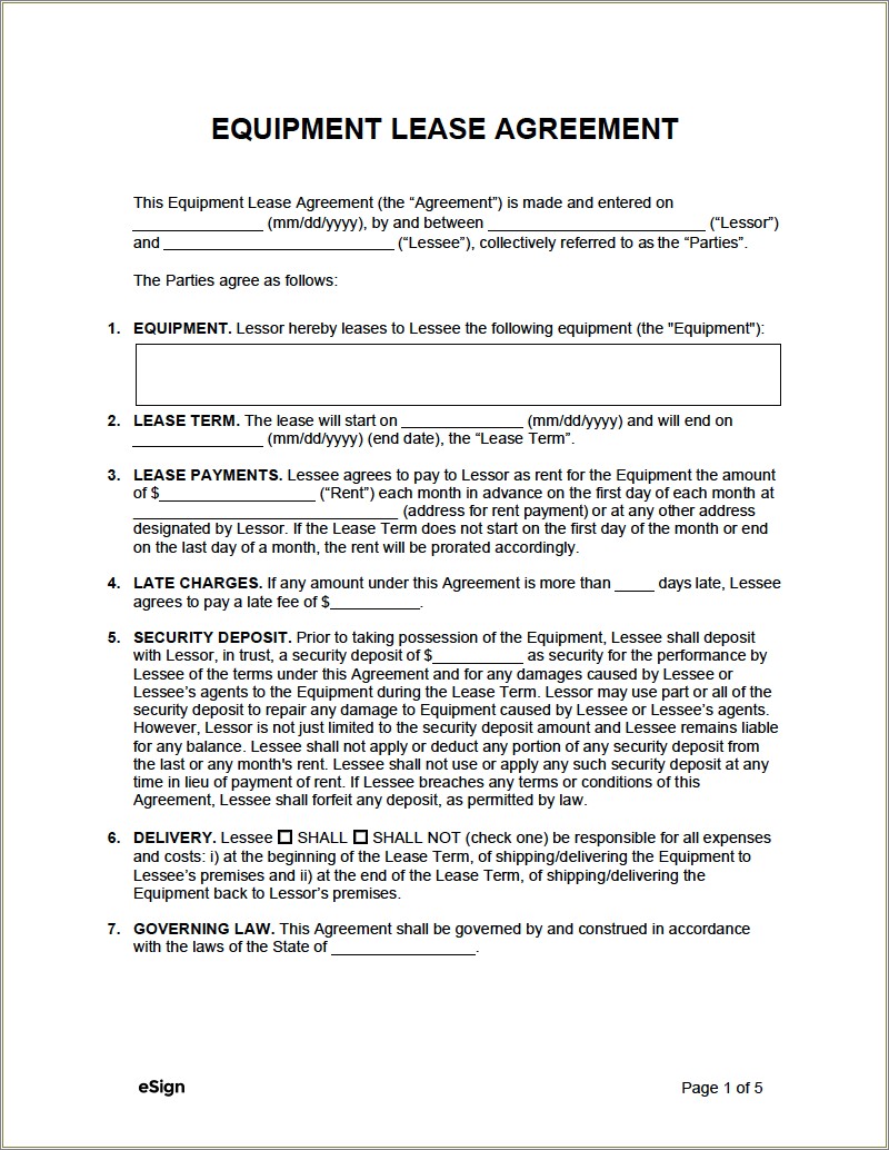 Free Equipment Lease To Own Contract Word Template