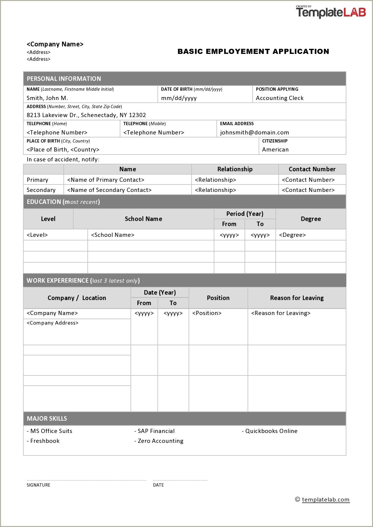 Free Excel Templates For Application For Employment