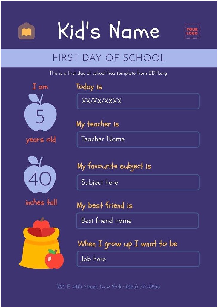 Free First Day Of School Template 2018