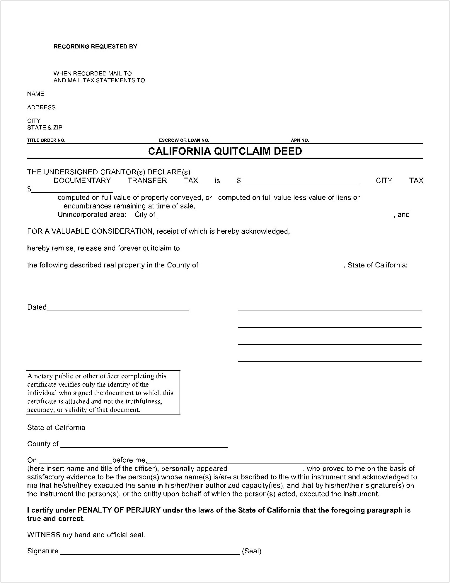 Free Florida Quit Claim Deed Form Template
