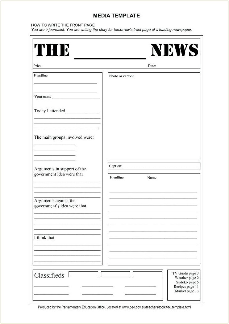 Free Front Page Newspaper Template For Word
