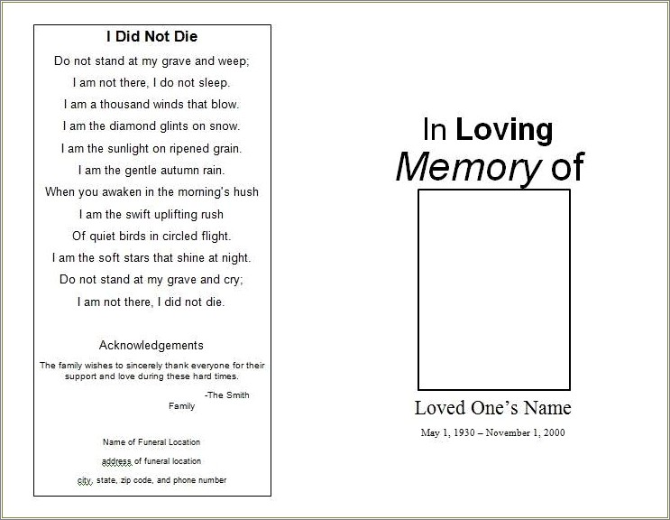 Free Funeral Order Of Service Template Microsoft Word