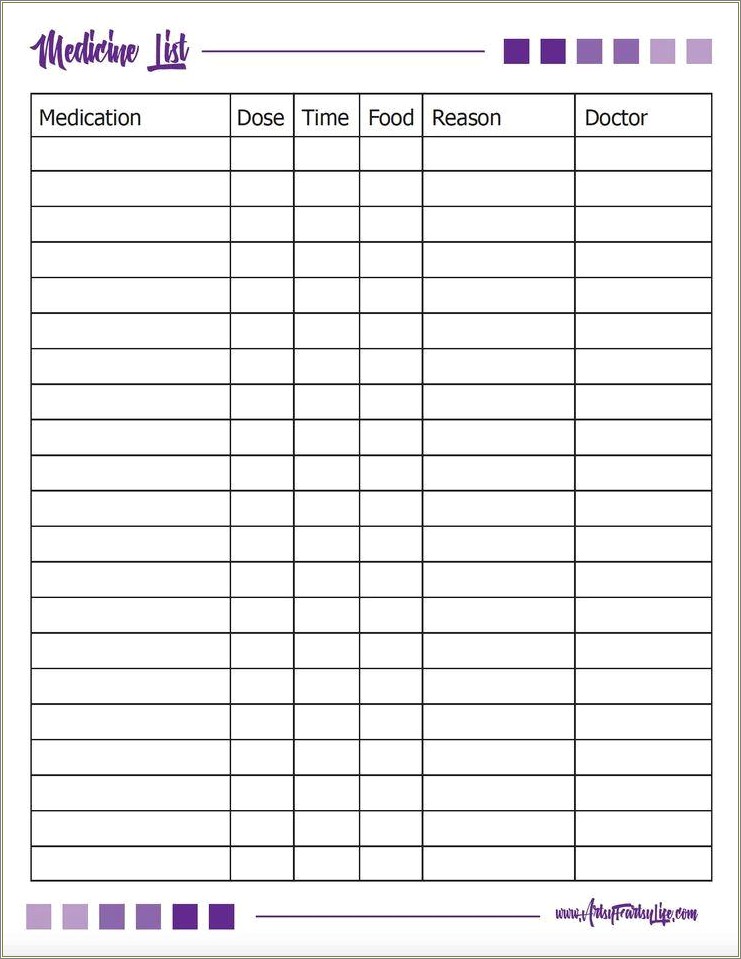 Free Generic Personal Medication And Allergy Template