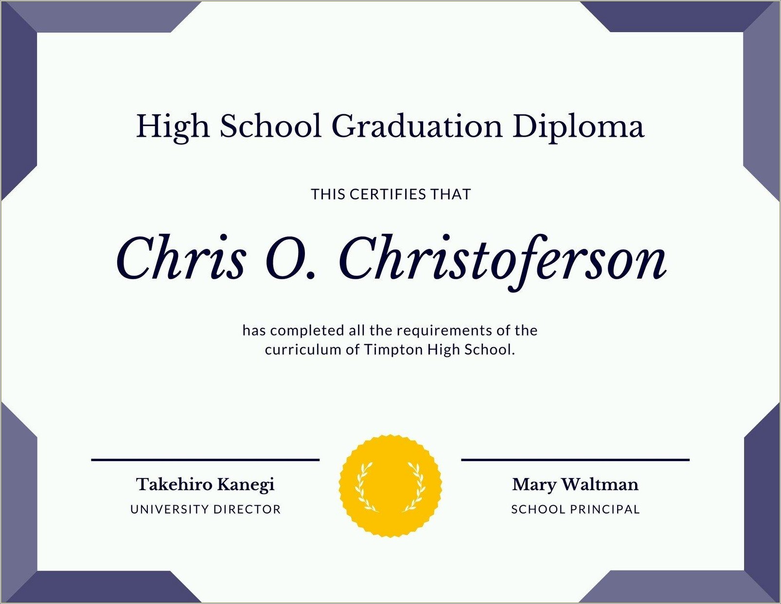 Free High School Diploma Template With Seal