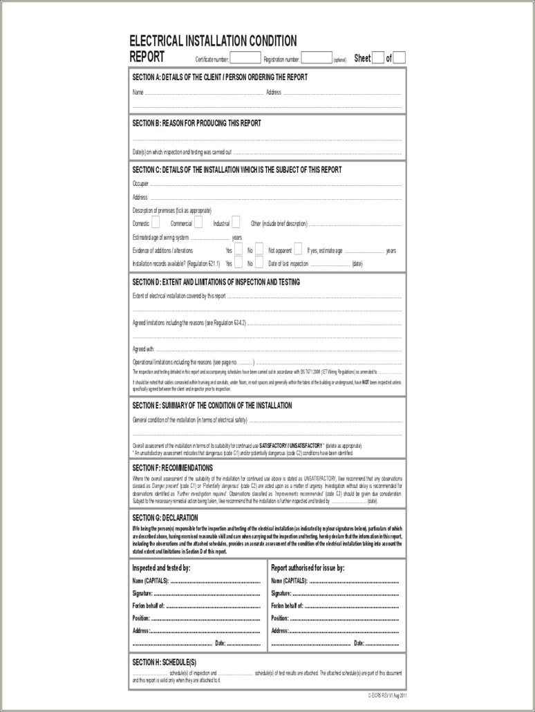 Free Home Electrical Inspection Report Template Pdf
