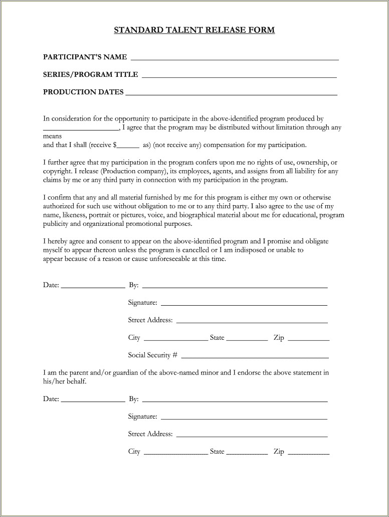 Free Injury Release Form Template No Credit Card