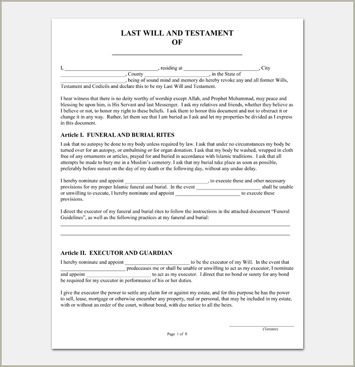 Free Last Will And Testament Template Alabama